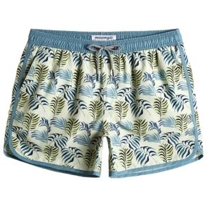 Maamgic Palm Tropical Geen Blue Lined Swim Trunks with Pockets
